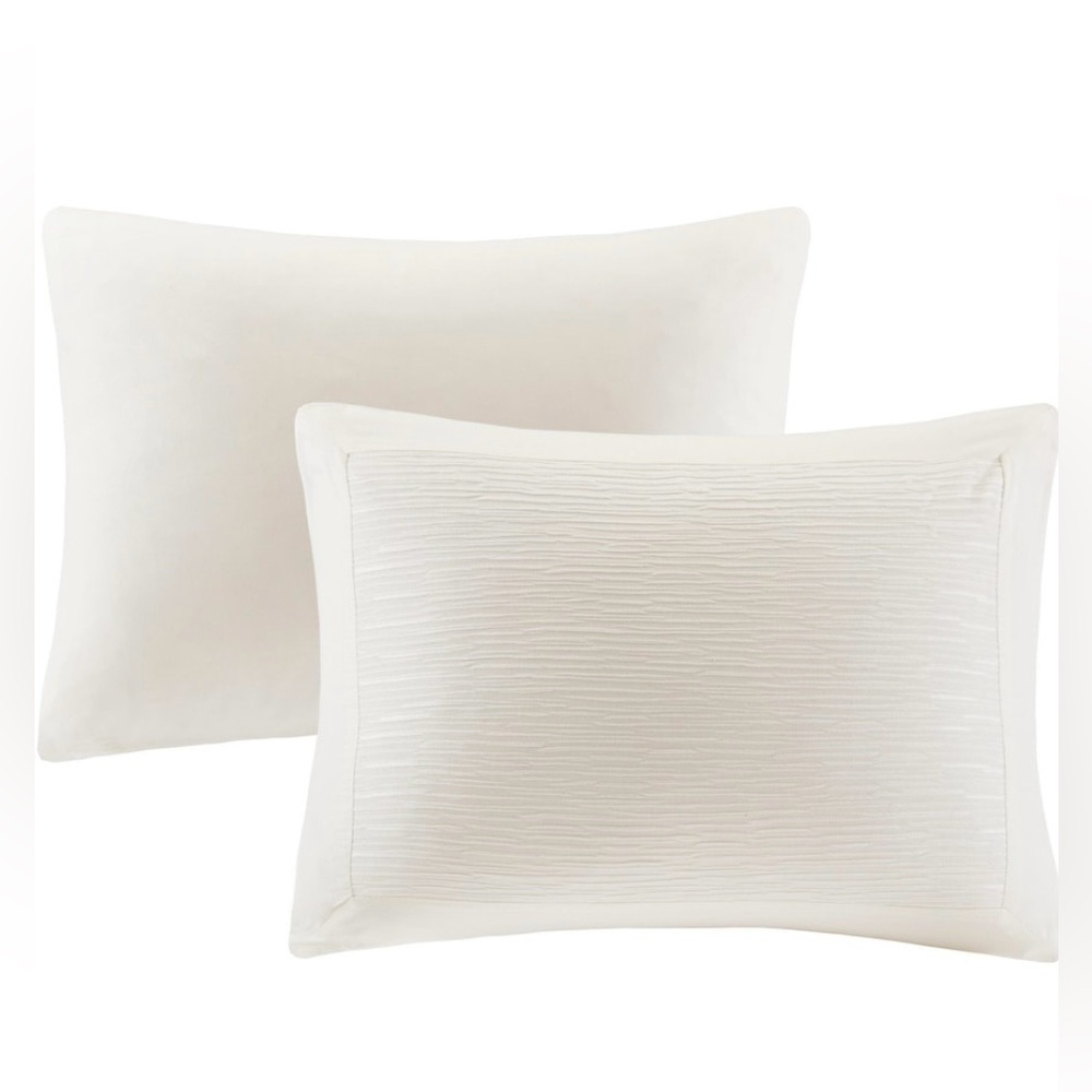 N Natori Hanae Cotton Blend Yarn Dyed Duvet Cover Set White - Full - Queen - Picture 3 of 6